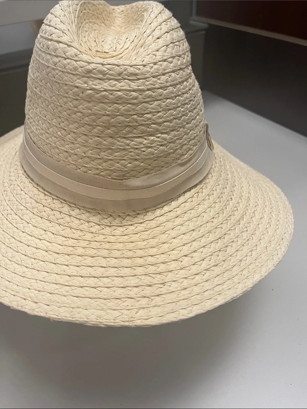 Vince Camuto Cream Straw Fedora with Grosgrain Band